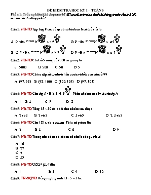 Đề kiểm tra học kỳ I môn Toán 6